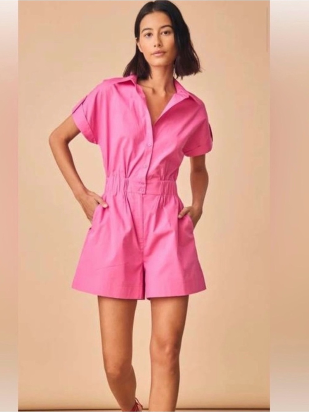 HUNTER BELL Hot Pink Short-Sleeve Utility Romper